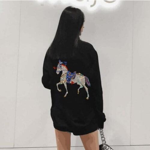 Girls hoody Rhinestones horse slim fit Homme women Top Sweatshirt designer