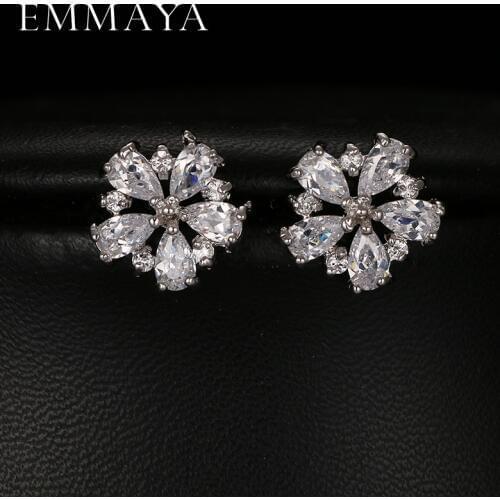 Emmaya Luxury Cute Flower Small Stud Earrings with Zircon Stone Women Birthday Gift Bijouterie