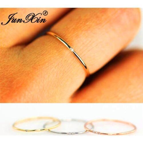 JUNXIN Stacking Female Thin Ring With Stone White Gold Rose Gold Filled Dainty Wedding Rings For Women White Crystal Midi Ring