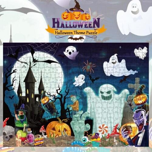 1000 Pieces Jigsaw Puzzle Halloween Castle Pumpkin Ghost Puzzle Wooden Paper Puzzles Christmas Gifts Bedroom Decoration DropShip