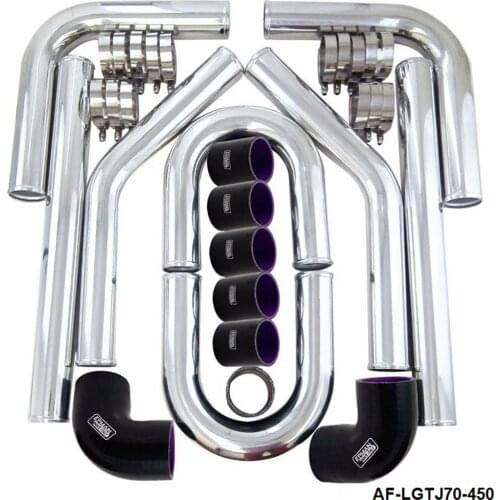 2.75" 70mm Aluminum Turbo Intercooler Piping Kit Pipes Clamp Coupler Universal L:450mm For Civic Ex Lx R8 Style 96 AF-LGTJ70-450