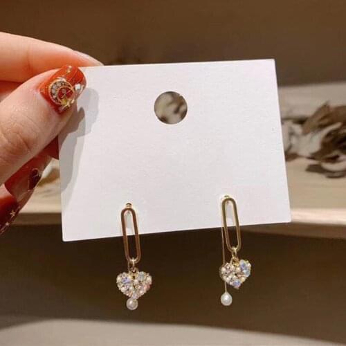 2 Pcs/Set Classic Women Earrings Set Pearl Peach Heart Crystal Pendant Gold Earring Fashion Wedding Party Jewelry Accessories