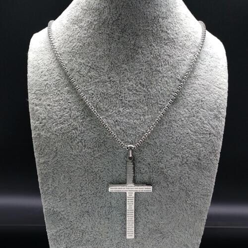 2021 Fashion Biblia Cross Stainless Steel Necklaces for Women Jewlery Silver Color Necklaces Pendants Jewelry cruz joyas N18038