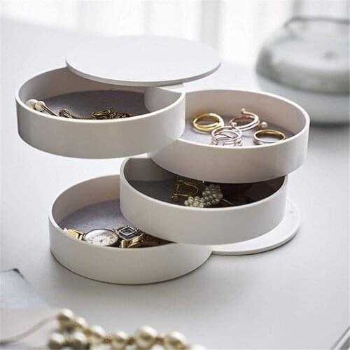 360 Degree Round Rotating Jewelry Box Women Jewelry Storage Case 4-layers Rings Necklace Earrings Organizer Bracelets Holder #P2