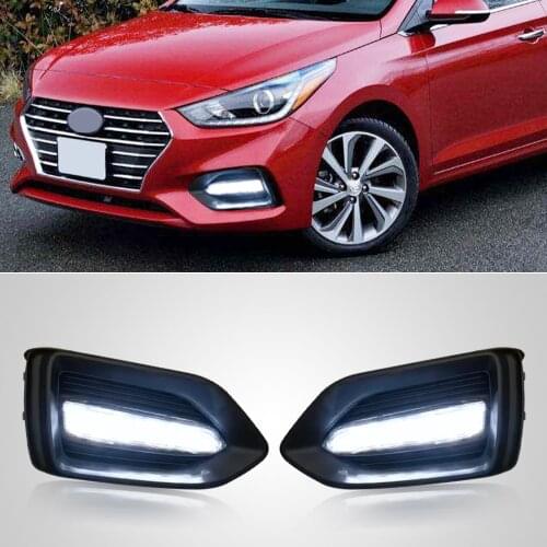 Car Flashing 1 Pair Car DRL Lamp Waterproof LED Daytime Running Light Fog lamp cover For Hyundai Solaris Accent 2017 2018 2019