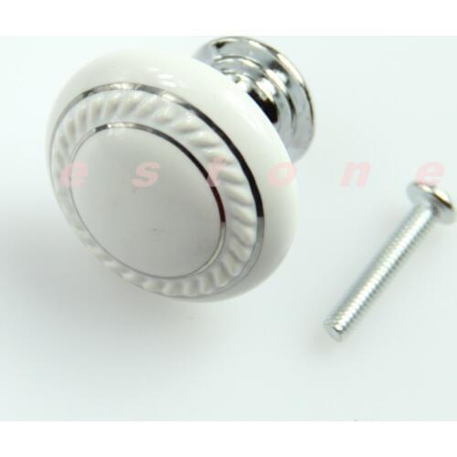 White Crystal Glass Ceramic Door Knob Drawer Cabinet Kitchen Wardrobe Handle