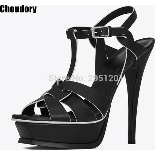 New Tribute Patent/Soft Leather Platform Sandals Womens Shoes Open Toe T-strap High Heels Gladiator Sandals Lady Shoes Pumps
