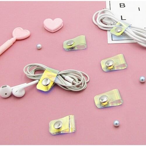 3pcs Laser Transparent desktop phone cord holder winder headset clip charger manager management wire holder Cable organization