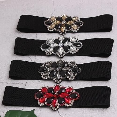 Elegant Ladies Flower Rhinestone Waist Belts Women Elastic Wide Waistband Dress Decoration Fashion Crystal Corset Strech Belts