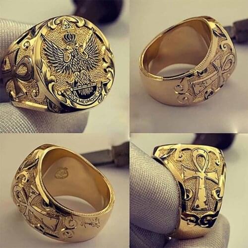 European And American Style Double-headed Eagle Crown Signet Ring For Men Punk Personality Chunky Stamp Ring Jewelery