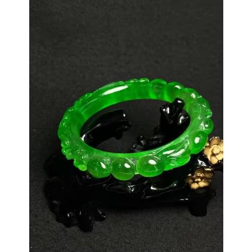 Gift A Certificate Natural Jadeite Bracelet with Exquisite Carved Retro-archaic Patterns 54-62mm Princess Bracelet Jewelry Gift