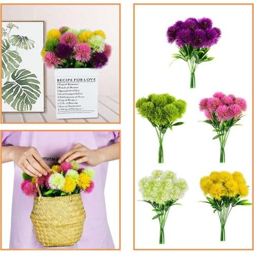 5/10Pcs Artificial Dandelion Bouquet With Green Leaves Colorful Fake Flower DIY Birthday Wedding Garden Home Decor Shooting Prop