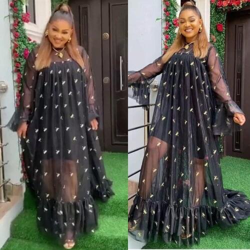 Two Pieces Set African Dress for Women Summer Dashiki Africa Dress Mesh Lace Maxi Robe Africaine Clothing Muslim Islamic Kaftan