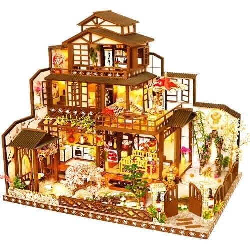 Doll House Furniture Wooden Miniature DIY Kit with Dust Cover Music Box Assemble Crafts Toy Best Birthday Gift For Children Girl