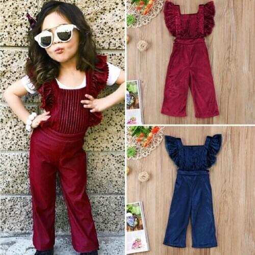Hot Toddler Kids Baby Girls Velvet Ruffles Striped Sleevless Bib Trousers Backless One-Piece Romper Jumpsuit Outfit Clothes