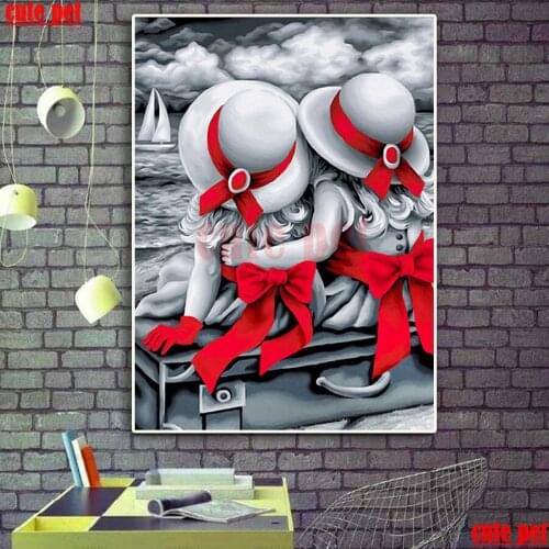 Cute pet DIY Diamond Painting Little girl in red dress crossstitch Full square round Drill Embroidery mosaic diamond Home Decor