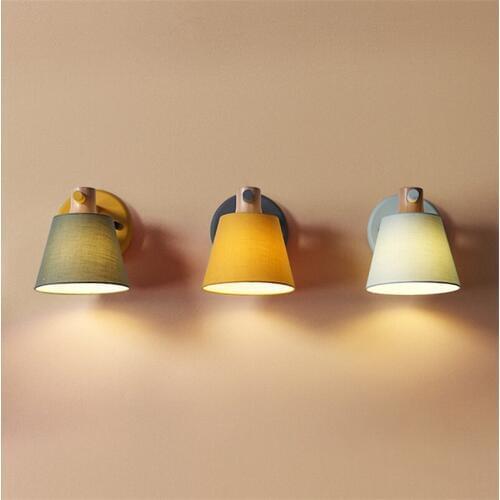 Nordic Macaron Modern Wall Lamp Minimalist Warm Bedroom Bedside Study Room Wall Lights Home Decor Wood Cloth Art Light Fixtures