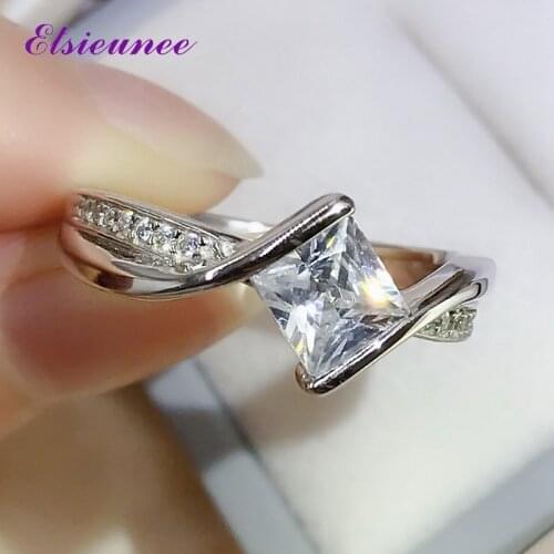 ELSIEUENN New Luxury 100% 925 Sterling Silver Simulated Moissanite AAA Zircon Wedding Engagement Ring Fine Jewelry Drop Shipping