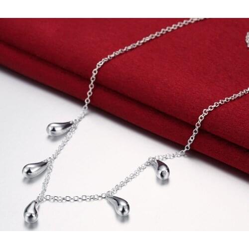 Charm 925 Sterling Silver Necklaces Jewelry 18 Inches Fashion five Water droplets Necklace for Women Christmas Gifts