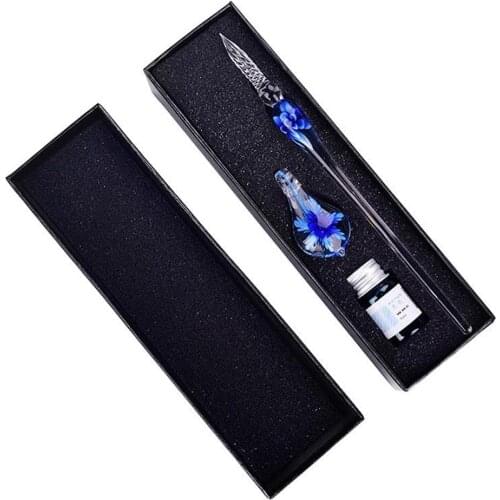 Office Pen Crystal Glass Dip Pen Set Non-carbon Ink Fountain Signature Pen Writing Tools gift
