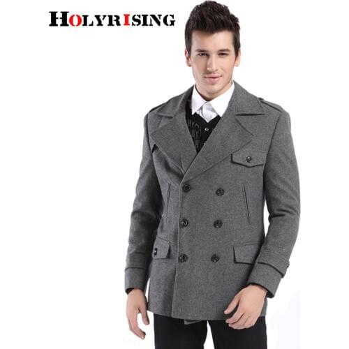 Holyrising Coat Men Casual Wool Coats Thick Double Breasted Mens Overcoat Soft Warm Outwear Casaco Masculino Gray Cloths 18254-5