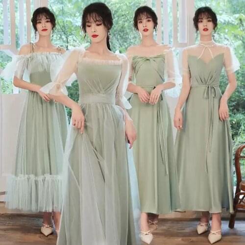 Bridesmaids Dresses Illusion Short Boat-Neck Spaghetti Straps Luxury Tulle Floor-Length Vintage Women Wedding Party Gown E586