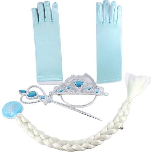 Princess Girls Accessories Set Kids Party Cosplay Queen Magic Wand Tiara Gloves Wig Hair 4pcs
