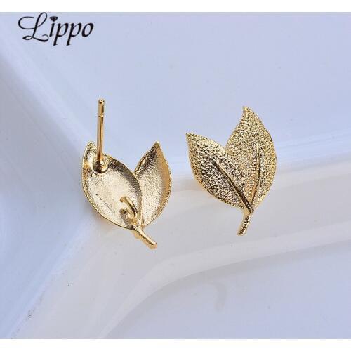 20pcs High Quatity Gold plated Leaf Earring Posts Copper Leaves Earrings Base Diy Fine Jewelry