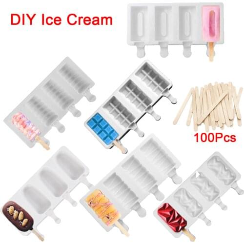 3D DIY Silicone Ice Cream Mold Handmade Eco-Friendly Popsicle Mold Mousse Dessert Freezer Juice Ice Cube Tray Barrel Maker Mould