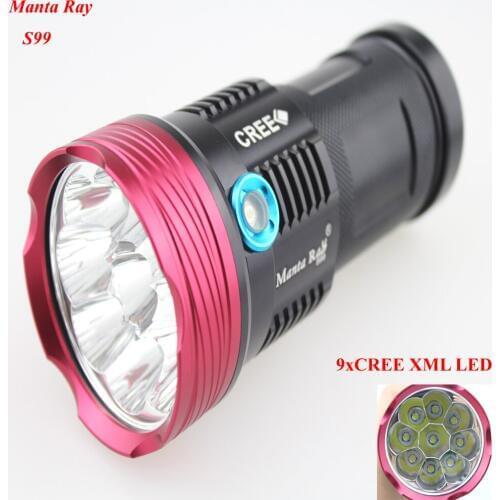 Manta Ray S99 9xCREE XML 9000lm 3-Mode LED Flashlight (1x18650/2x18650/3x18650/4x18650)