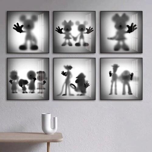 The Shadow Is Like Smoke Disney Cartoon Canvas Painting Poster Black and White Minnie Room Decor Mural Cuadros Decor Wall Art