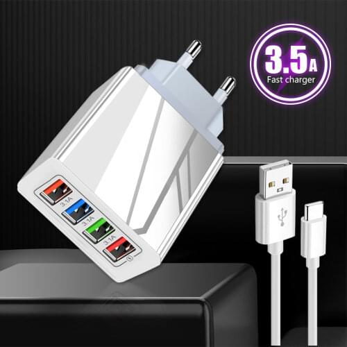 YCDC USB Mobile Phone Charger Fast Charging Quick Charge 3.0 EU Plug Wall Charger Balck White 1/4 USB Ports Smart Phone Charger