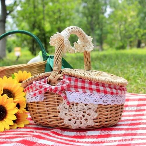 Water paint green environmental protection rattan wickerwork outdoor outing snack storage basket solid fruit basket picnic baske