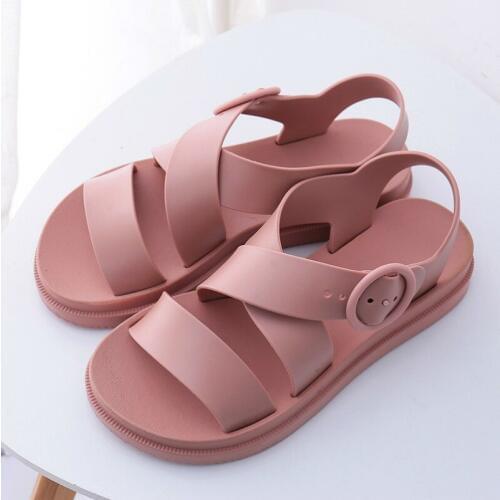 2020 Fashion Gladiator Open Lace Buckle Soft Jelly Sandals Female Casual Summer Flat Platform For Girls Beach Shoes