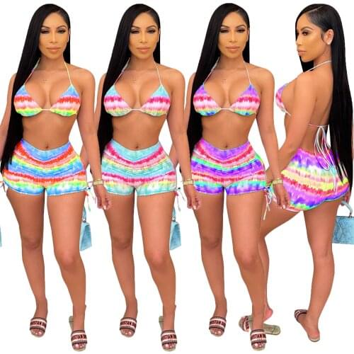 Women High Waist Bikini Set Printed Pleated Sexy Split Swimming Suit for Woman Beach Hot Pants Floral Bathing Swimwear Female