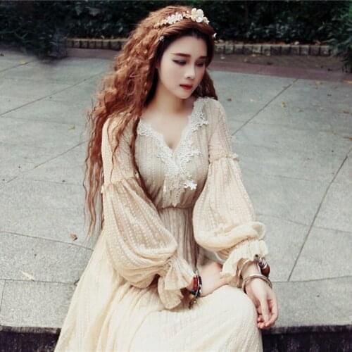 Design Spring Original Women Vintage Elegant Slim Lace Maxi Dresses Sweet Casual Loose Fairy Long Dress Clothes