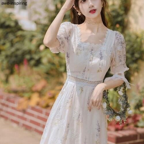 Vintage Vestidos Women Casual Floral Design Sexy Midi Dresses Evening Lace-Up 2021 Summer Chic Korean One Piece Dress Elegant