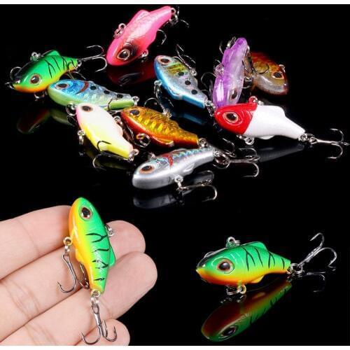 1PC 3.5cm/5g Winter Sea Hard Fishing Lure VIB Bait 3D Eyes Crankbait with Diving Swivel Jig Wing Wobbler Crankbait Two Hooks