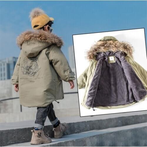 Winter boys coat 2020 new Fur collar hooded cotton plus velvet thicken warm jacket for childrens coat for boys 3-15years
