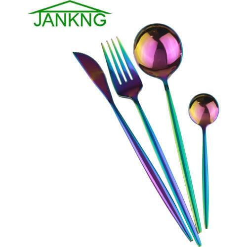 1Pc/4Pcs/24Pcs Rainbow Dinnerware Dinner Knife Fork Spoon Flatware Mirror Cutlery 304 Stainless Steel Tableware Silverware Set