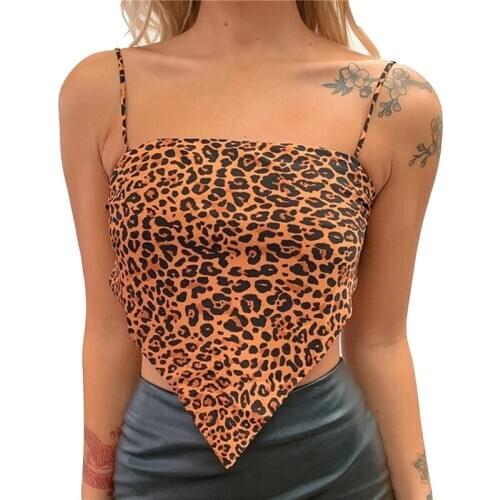 2021 Women Crop Tops T-Shirt Spaghetti Strap Top Retro Leopard Print Sexy Triangle Tops Summer Fashion Sexy Summer Party Camis