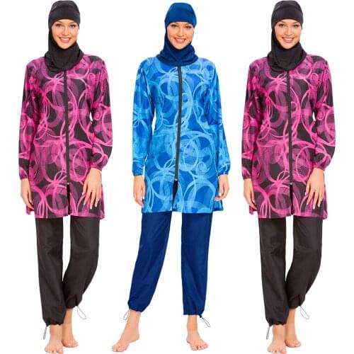 Muslim Women Burkini Print Hijab Swimwear Swimsuit Islamic Beachwear Full Cover 3pcs Bathing Suit Arab Modest Burkini Full Cover