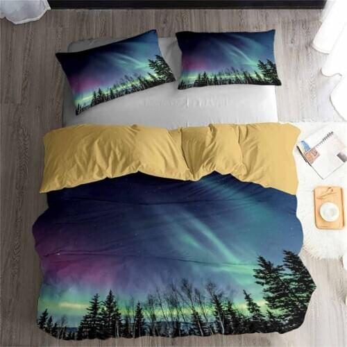 HELENGILI 3D Bedding set Aurora Print Duvet cover set lifelike bedclothes with pillowcase bed set home Textiles #2-02