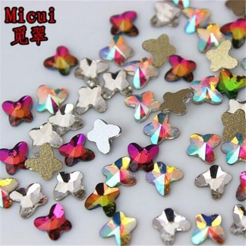 Micui 50PCS 5*5.2mm Butterfly Shape HotFix Flatback Crystals Glass Rhinestones Nail Rhinestone For DIY Clothes Applique ZZ712