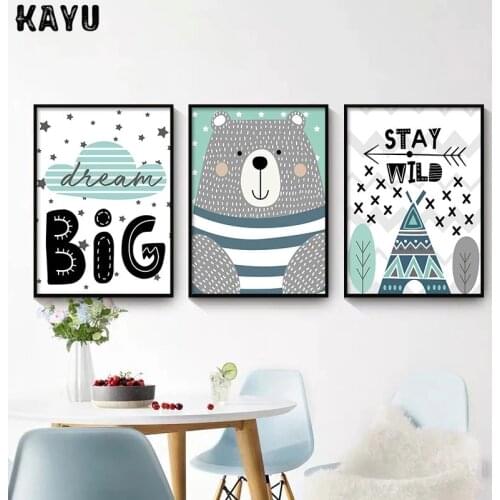 Big Dream Quotes Bear Nursery Wall Art Print Poster Canvas Painting Nordic Kids Decoration Picture Baby Bedroom Decor Unframed
