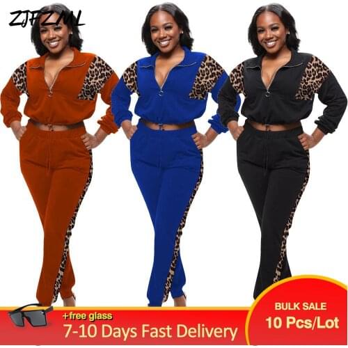 Bulk Items Wholesale Lots Autumn Clothes for Women Cheetah Spliced Zipper Full Sleeve Crop Hoodie+workout Trouser Co Ord Sets