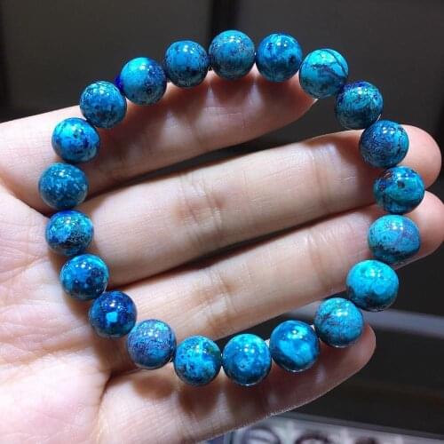 Top Natural Blue Malachite Chrysocolla Gemstone Stretch Round Beads Bracelet 9.3mm Rare Women Men Jewelry AAAAAA