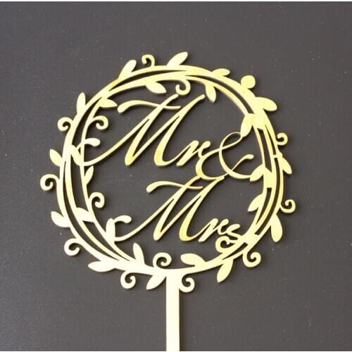 Country Wedding Rustic Wooden Cake Topper Garland Mr & Mrs Cake Decoration Gold Painted Wood Wedding Cake Topper for Lovers