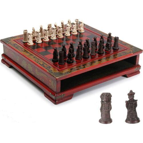 Wooden Table Chess Chinese Chess Games Resin Chessman Christmas Birthday Premium Gifts Entertainment Board Game 32Pcs/Set