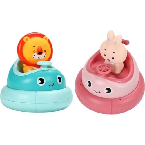Water Spraying Toy Pool Toy Baby Floating Boat w/ Bite-Free Lion/Bunny Rotary Cartoon Shower Toy Non-Mold Battery Supply 69HE